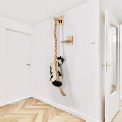 Wooden Cat Wall Hammock Perch Sisal Cat Wall Shelves Four-Step Steps Cat Scratching Post Indoor Cat Nest Tree Climber Furniture