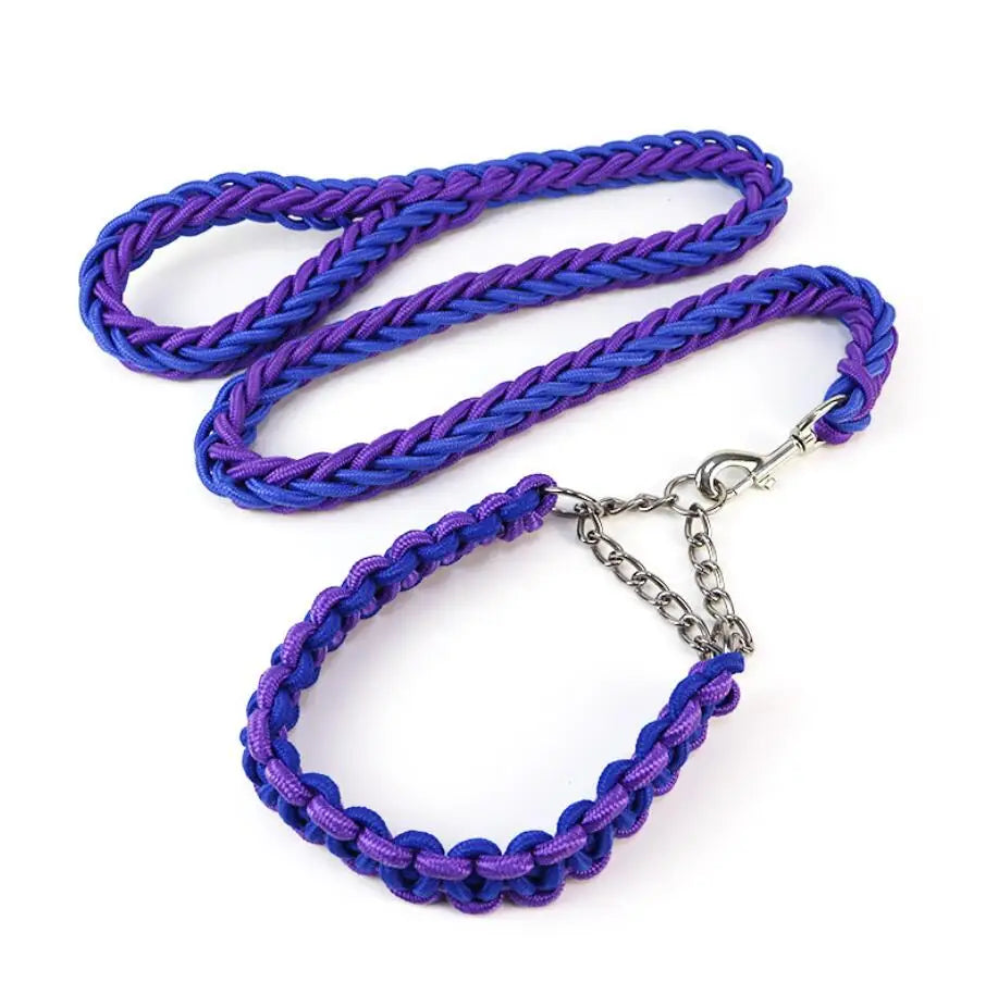 Heavy Duty Pet Dog Collar Leash Set Adjustable Obedience P Chain Collar Nylon Dog Leash Strap Lead Rope for Medium Large Dogs