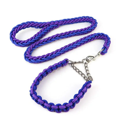 Heavy Duty Pet Dog Collar Leash Set Adjustable Obedience P Chain Collar Nylon Dog Leash Strap Lead Rope for Medium Large Dogs