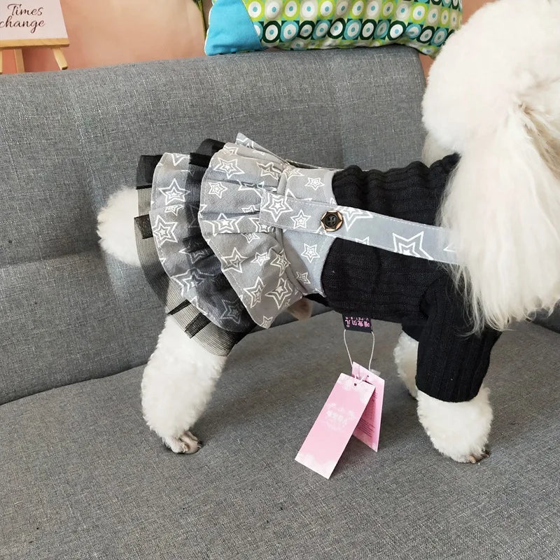 Dogs Denim Suspender Skirt Striped T-Shirt Cats Cute Fashion Cartoon Puppy Strapped Dress Suit Birthday Garden Walking Clothes