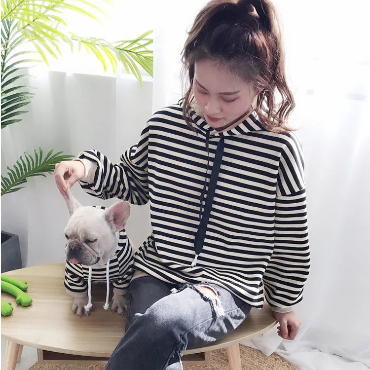 autumn winter fleece pet clothes dog hooded pet parent-child clothing stripe French Teddy small dog cat clothing