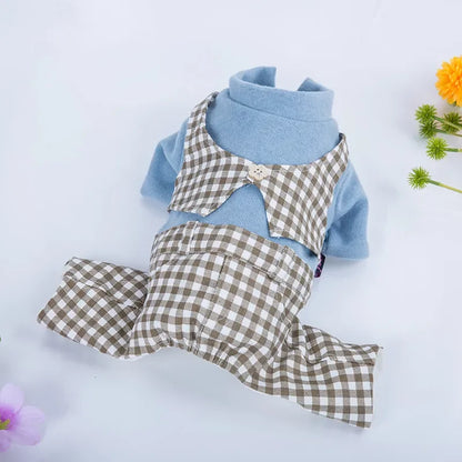 Winter Dog Clothes Bowknot Plaid Coat Thicken Jacket Pets Gentleman Outfits Warm Clothes Bowknot Jumpsuit Jacket Outfit Clothing
