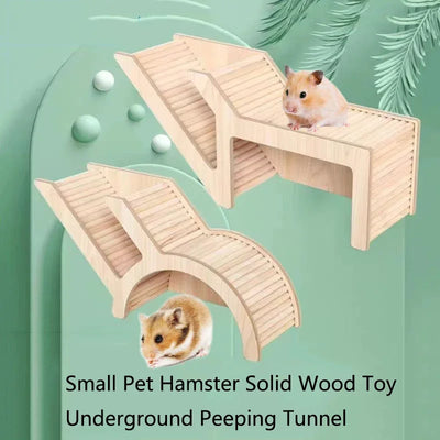 Wood Hamster Hideaway Toy Wooden Hamster House with Climbing Ladder Small Animals Castle Home for Dwarf Mice Gerbils Small Pets