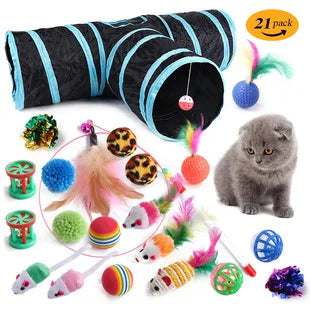Cross-border new pet cat toy set colorfulfulful feather fishing rod caterpillar bell replaceable head funny cat stick