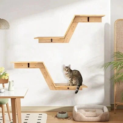 Wall-Mounted Cat Climbing Shelves Toy Wooden Sisal Ladder Climbing Cat Perch Wooden Steps Scratching For Sleeping Pet Furniture