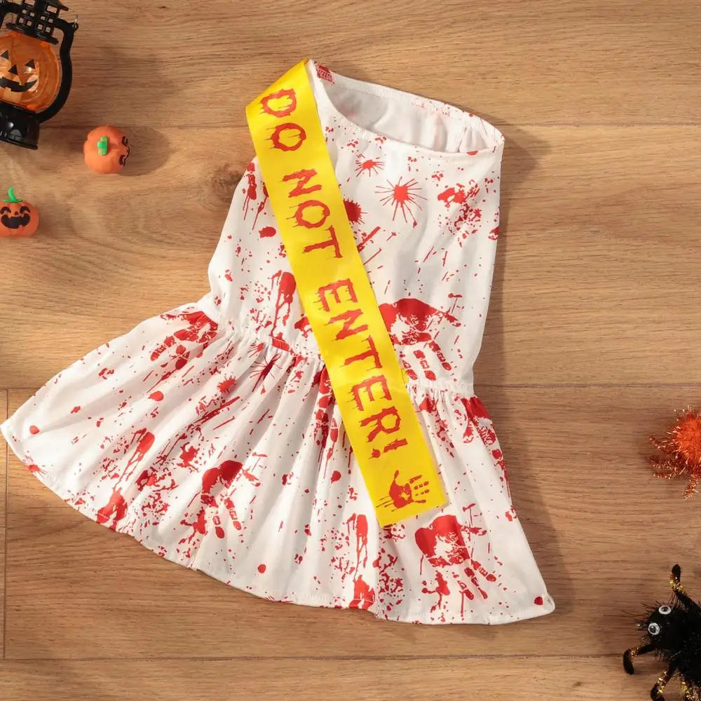Dog Halloween Clothes Pet Dress Bloody Halloween Costume Dog Halloween Blood Skirt Halloween Seals Clothes Puppy Cosplay Costume
