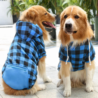 Winter Warm Pet Dog Clothes Plaid Printing Big Dog Coat Outfit for Large Dogs Labrador Hoodies Sweater Gold Retriever Clothing