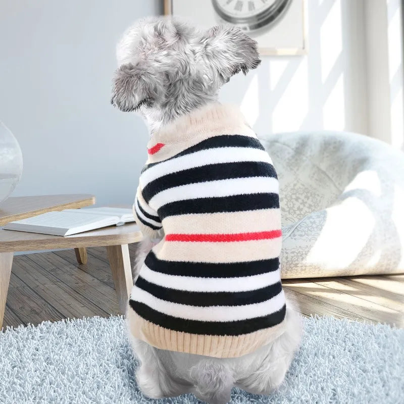 Autumn Winter Dog Clothes Chihuahua Bichon Pet Dog Sweater Soft Striped Cardigan Coat Puppy Warm Knitted Jacket Dog Girl Costume