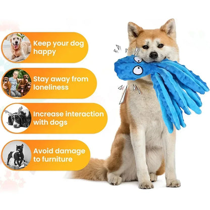 Squeaky Dog Toy Octopus Toy for Aggressive Chewers Tough No Stuffing Plush Crinkle Interactive Pet Toys for Puppy and Large Dogs
