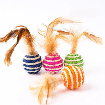 Interactive Sisal Cat Scratching Ball Toy For Kitten Teeth Cleaning Pet Supplies Shuttlecock Feather Blanket Ball Toy