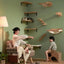 1PC Wall Mounted Cat Climbing Shelf Cat Sisal Wooden Ladder Bridge with Hammock and Jumping Platform for Kitten Playing and Rest