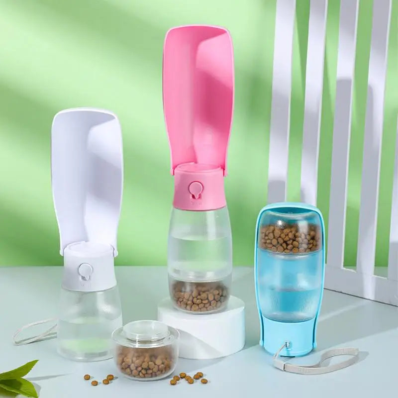 Dog Travel Water Bottle Puppy Water Bowl with Food Container Water Dispenser Foldable Pet Water Bottle Dog Water Bowl Portable