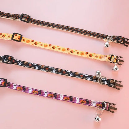 Bow Knot Halloween Pet Dog Collar Pumpkin Witch Hat Adjustable Neck Accessories for Cats Safety Buckle Decorate Pet Necklace