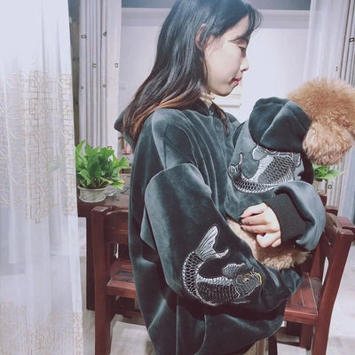 Dog Clothes Dog Accessories  Dog Hoodie Parent-child Wear Spring and Autumn Embroidery Solid Color One Color Eight Sizes