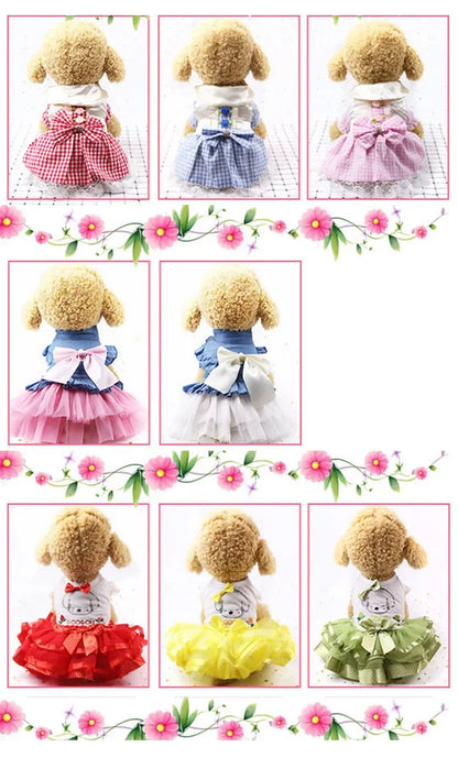 10PCS Pets Accessaries Dogs Cats Princess Flower Lace Dress For Pet Wedding Party Spring Summer small Teddy girl ropa para perro