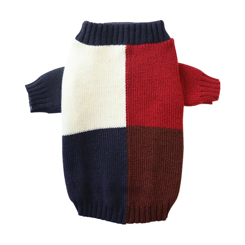 Plaid Patchwork Dog Sweater for Small Medium Dogs, 2024 New Winter Dog Clothes Knitted Pullover Jumper Warm Dog Sweatshirt