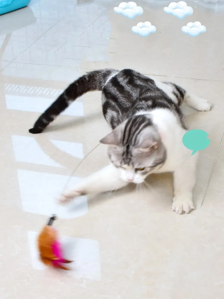 Interactive Cat Toys Funny Feather Teaser Stick with Bell Pets Collar Kitten Playing Teaser Wand Training Toys for Cats Supplies