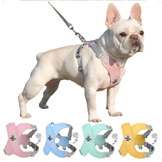 X Dog Harness and Leash Set Breathable Pet Chest Strap Reflective French Bulldog Vest Harness for Small Medium Dogs Puppy Collar