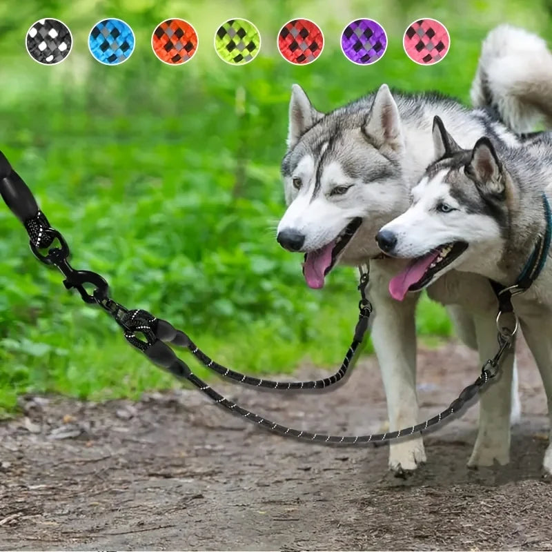 Dog Collars Reflective Dual Leash for 2 Dogs - No Tangle Walking Collar Supplies Nylon Pet Accessories