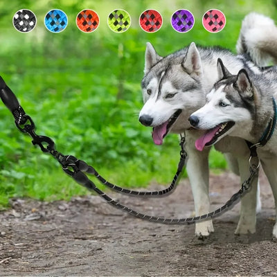 Dog Collars Reflective Dual Leash for 2 Dogs - No Tangle Walking Collar Supplies Nylon Pet Accessories