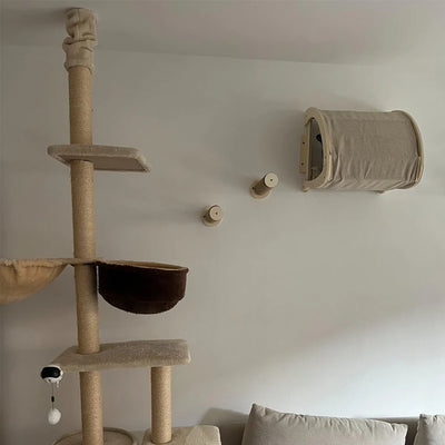 Wooden Cat Wall Hammock Perch Sisal Cat Wall Shelves Four-Step Steps Cat Scratching Post Indoor Cat Nest Tree Climber Furniture
