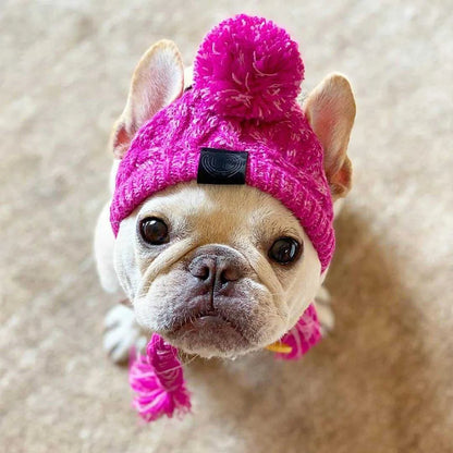 Winter Soft Dog Hat Warm Pet Dog Knitted Hat with Ear Holes Windproof Knitting French Bulldog Hat for Puppy Small Medium Dog Cap
