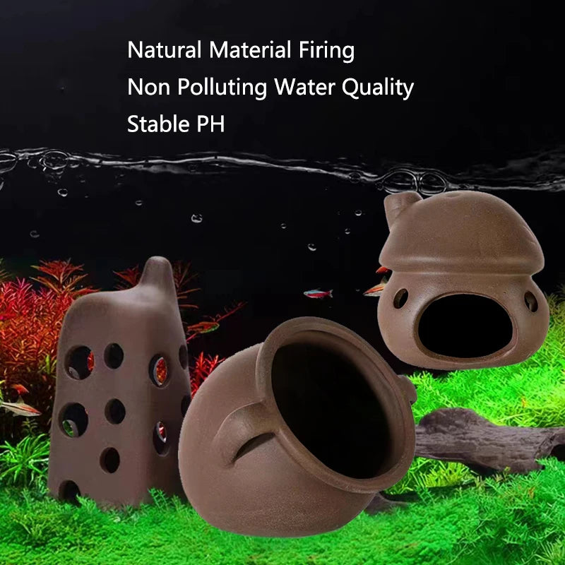 Large Ceramic Aquarium Decoration Fish Shrimps Shelter House Pottery Scorpion House Canister Simulation Stone Fish Tank Decors