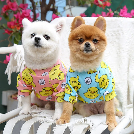 Dog Jumpsuit Puppy Dog Onesies Clothes Cat Dog Soft Pajamas Cute Duck Printed Pet Shirt Bodysuits for Teddy Pomeranian Apparel