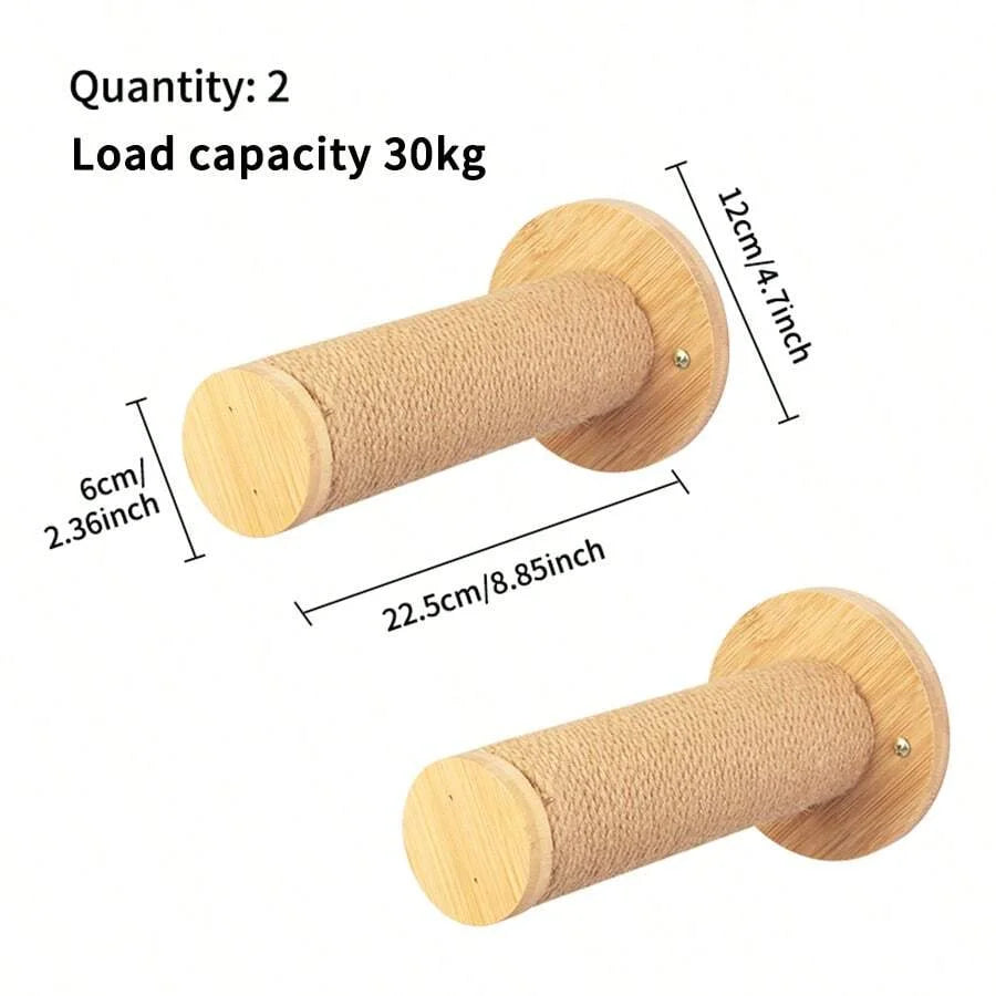 Wall Mounted Cat Tree Cat Climbing Wooden Shelves Climbing Hammock Set Scratching Post and Ladder for Cats Playing and Sleeping