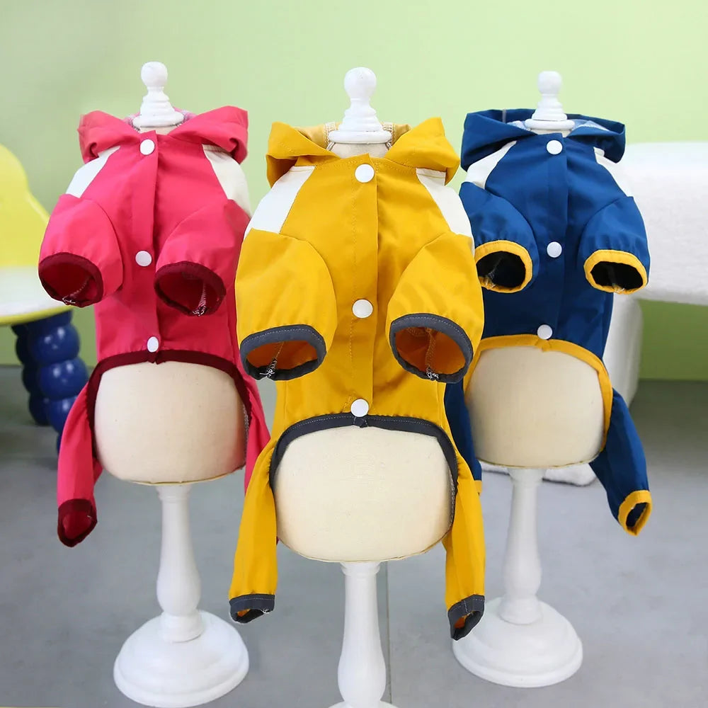 Waterproof Dog Jumpsuit with Hooded Four Legs Small Dog Raincoat Waterproof Puppy Clothes Reflective Doggy Rain Coat Pet Costume