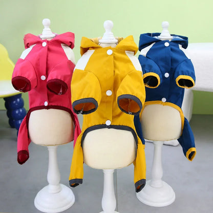 Waterproof Dog Jumpsuit with Hooded Four Legs Small Dog Raincoat Waterproof Puppy Clothes Reflective Doggy Rain Coat Pet Costume