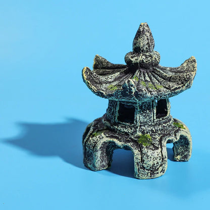 Resin Artificial Fish Tank Ancient Pavilion Decoration Aquarium Rock Cave Building Decoration Aquatic Landscaping Ornament Decor