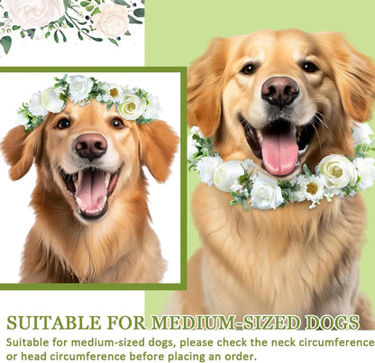 Adjustable Elegant Dog Wedding Flower Collar for Medium Large Dogs Cats, Pet Wedding Photo Props Costume Accessories