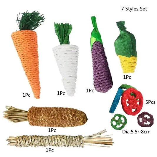 1Set Natural Straw Rope Carrot Hamster Molar Chew toy Small Pets Toys For Hamster Rabbit Grinding Groducts Gnaw Toy Supplies