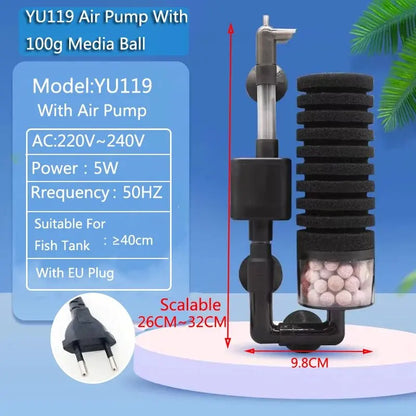 Aquarium Filter With Water Pump For Fish Tank Air Pump Skimmer Biochemical Sponge Filter Aquarium Bio Filters Filtro Aquario