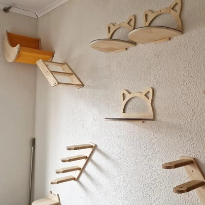 1 Piece Wall Mounted Furniture Frame Cat Climbing Shelves Stairway and Hammock with Sisal Scratching Post for Perch and Sleeping