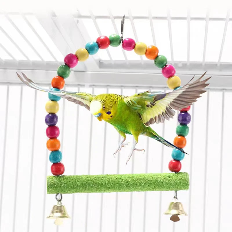 Colorful Frosting  Pet Parrot Swing toys Stand Rack Squirrel Bird Branch Perches Chew Bite Toys with bell Birds Cage Acce