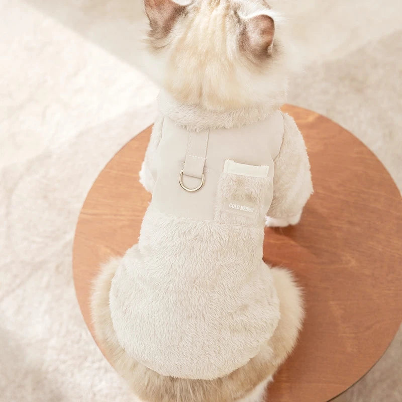 Winter Dog Jacket Fleece Pet Coat Double Sided Wear Dog Warm Clothes Thickened Cat Clothing Chihuahua Bichon Costume with D-Ring