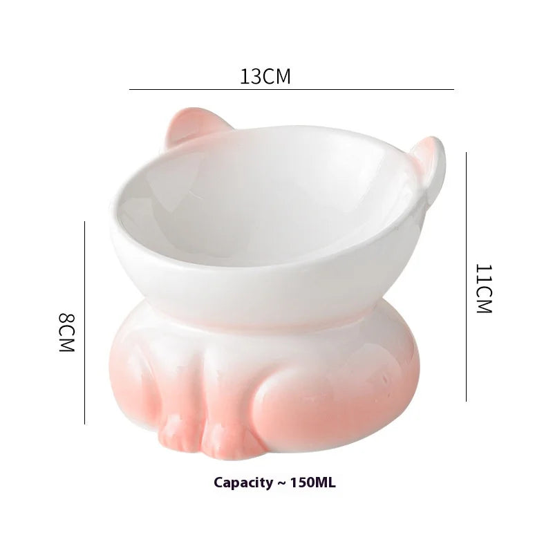 Cat Bowl Ceramic High Foot Diagonal Mouth Neck Protection Cat Food Bowl Large Diameter Drinking Bowl Anti Overturning Cat Food B