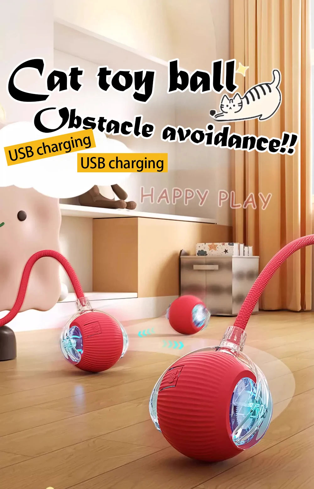 New Rechargeable Smart Interactive Ball for Pet, Motorized Toy, Dog and Cat Training, Simulation Mouse, 3 Modes, Wake Up Ball
