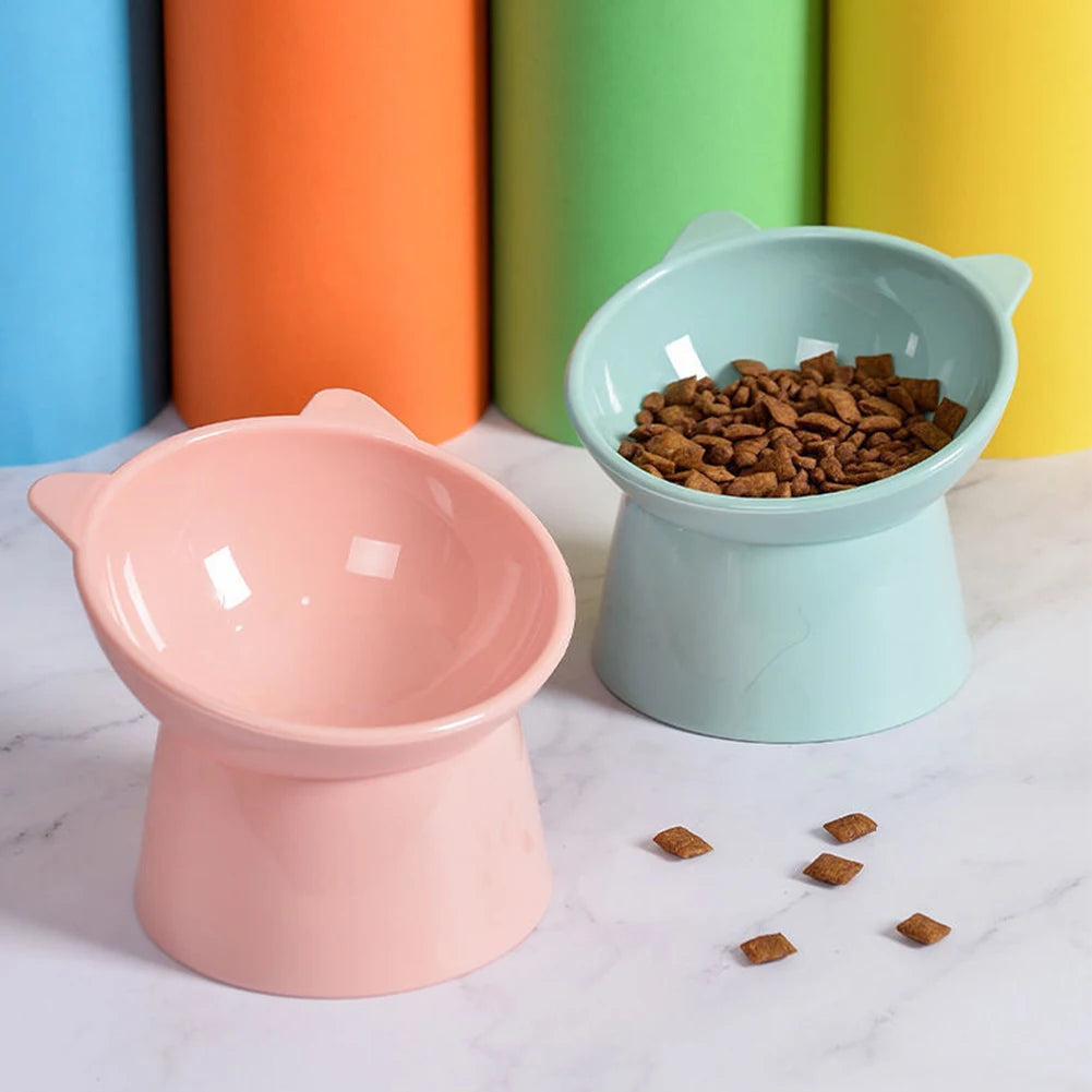 Pet Cat Dog Bowl High Foot Dog Bowl Neck Protector Cat Pet Food Water Bowl Anti-Overturning Binaural Washable Pet Feeding Bowl
