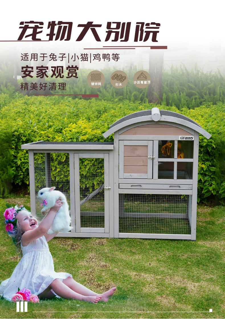 Rabbit Cage Extra Large Small Rabbit Cage Pet Rabbit Housing Outdoor Household Solid Wood Double decker Villa Breeding Cage