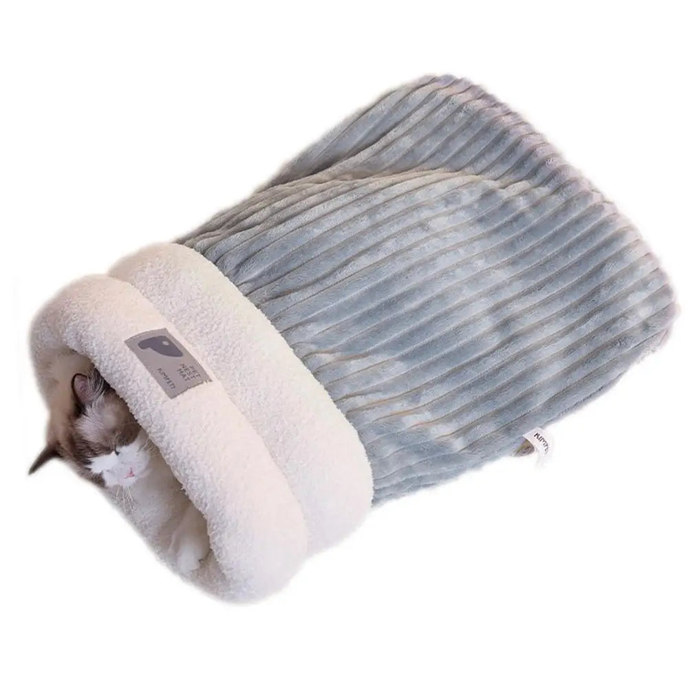 Cat Sleeping Bag Soft Cat Bed Warm Pet Pocket Type Quilt Bed Semi-Enclosed Warming Burrow Cat Bed Dog Bed For Camping