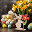2025 Easter Wooden Rabbit Ornaments Standing Bunny with Flower for Spring Easter Party Home Table Decoration DIY Crafts Supplies