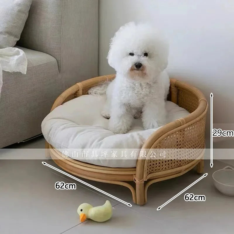 Japanese ins natural rattan dog cat pet bed teddy kennel princess bed summer removable cage