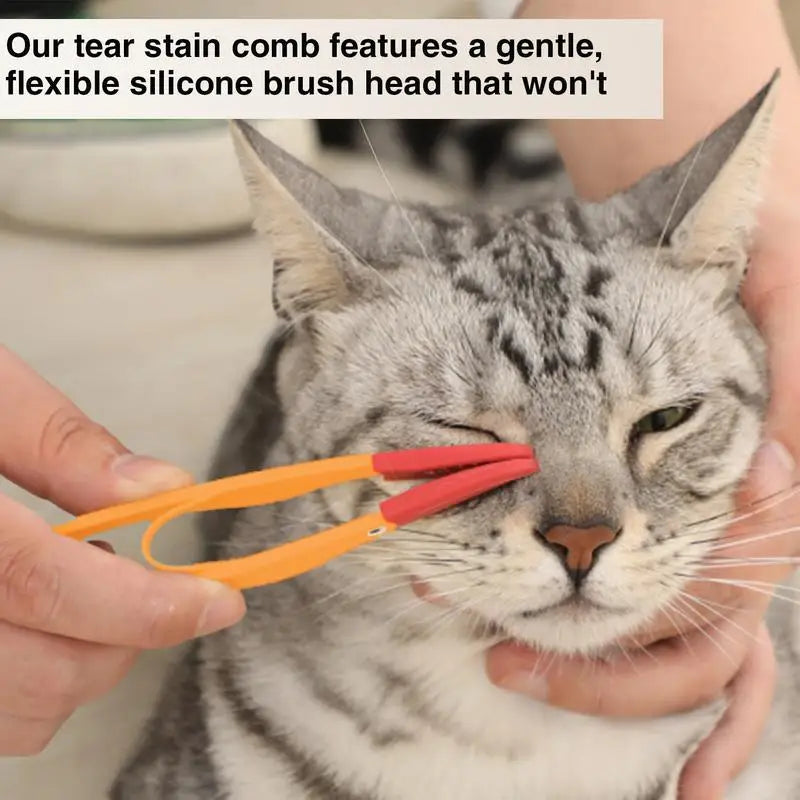 Dog Tear Stain Remover Comb Silicone Brush Head Pet Tear Stain Remover Comb With Anti-Slip Handle Multipurpose Dog Comb Durable