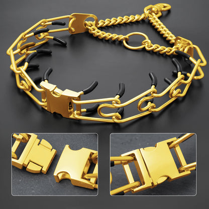 Adjustable Pinch Collar for Dogs,Gold Dog Training Collar Prong Collar with Quick Release Buckle for Small Medium Large Dogs