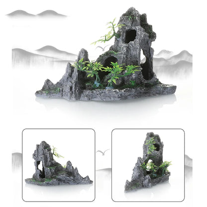 Resin Aquarium Rockery Mountain Decoration Artificial View Rock Cave Stone Tree Fish Tank Ornament Pet Supplies Home Decor New