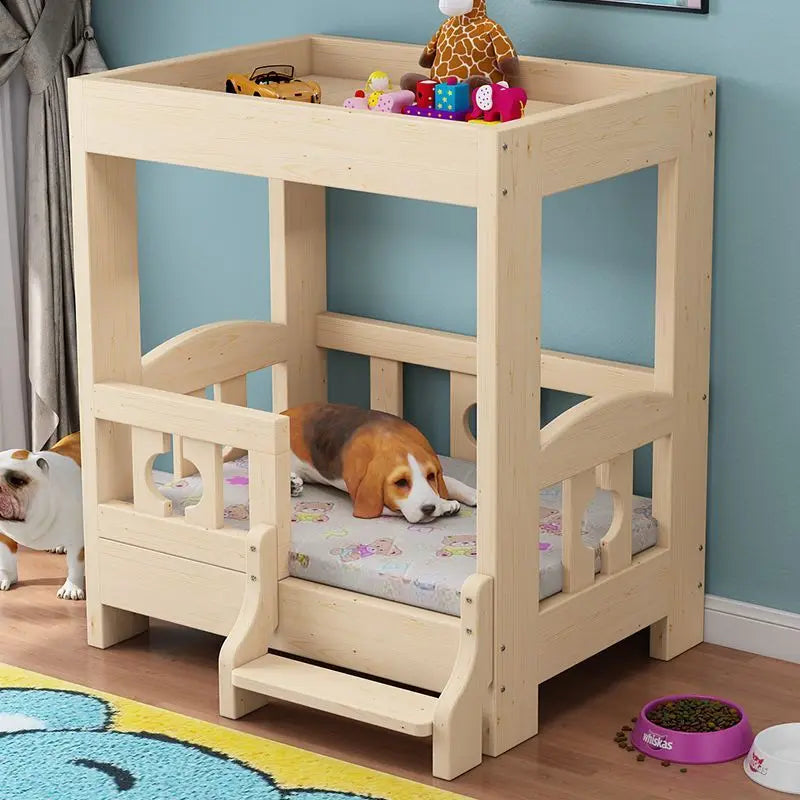Kennel solid wood high and low bed bunk cat nest teddy nest dog cot cat bed dog supplies universal in all seasons