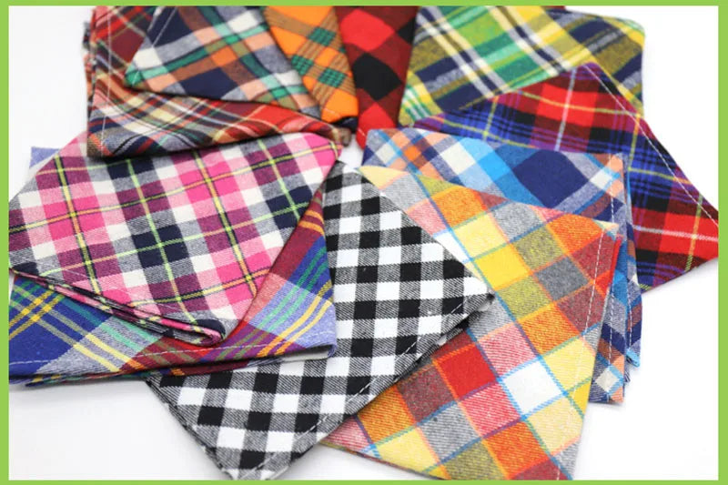 Plaid Cat Dog Bandana Pet Puppy Soft Cotton Bandanas Handkerchiefs Scarfs Triangular Bandages Accessories for Kittens Puppies